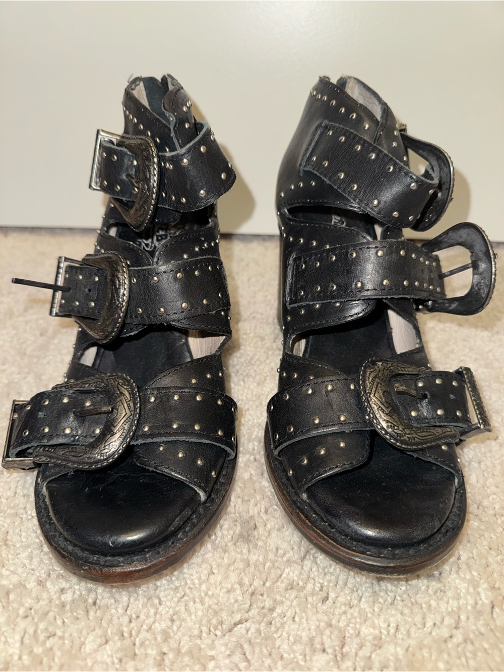 freebird Black Studded Buckle Heels - Picture 2 of 5